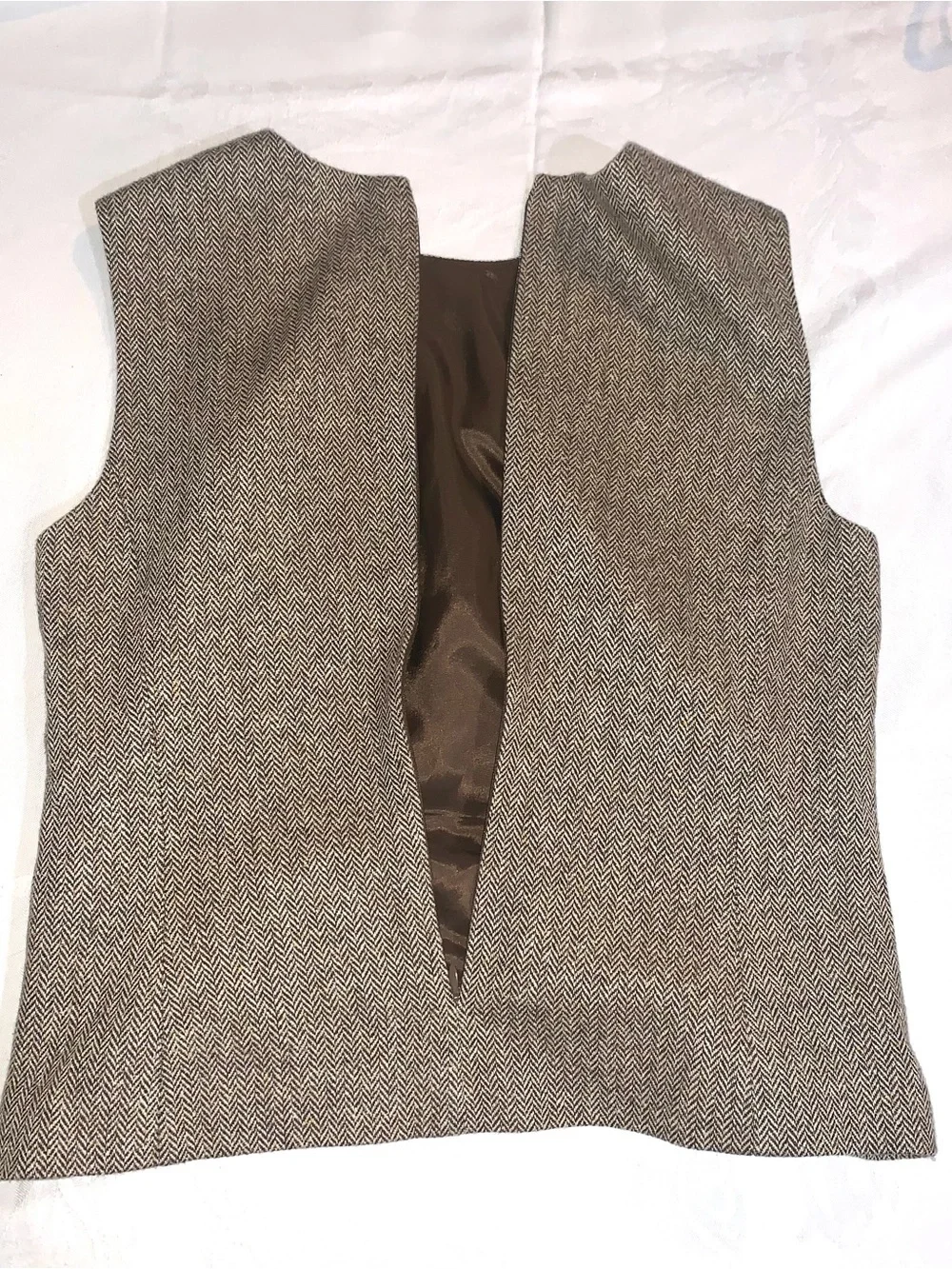 Ann Taylor Tweed tan silk and wool blend sleeveless blouse size 6